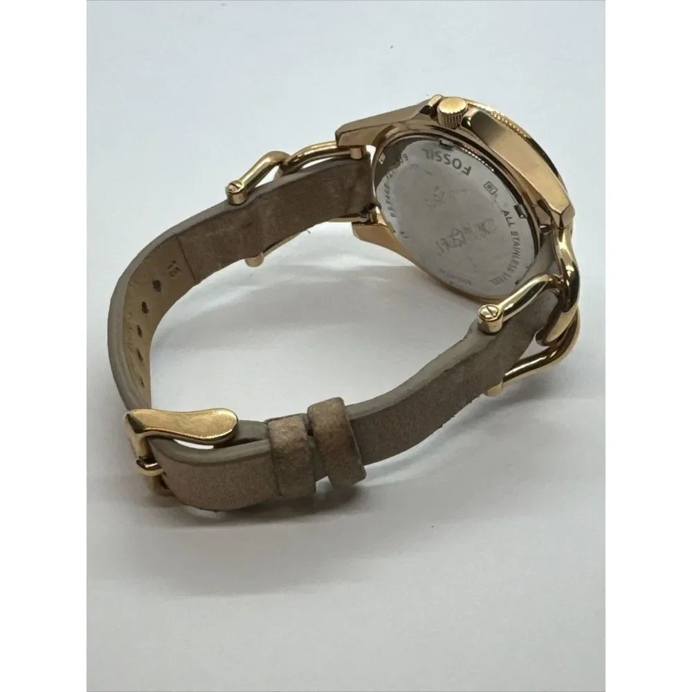 Fossil Riley ES3466 Women's Rose Gold-Tone Sand Leather Analog Dial Watch JNA310
